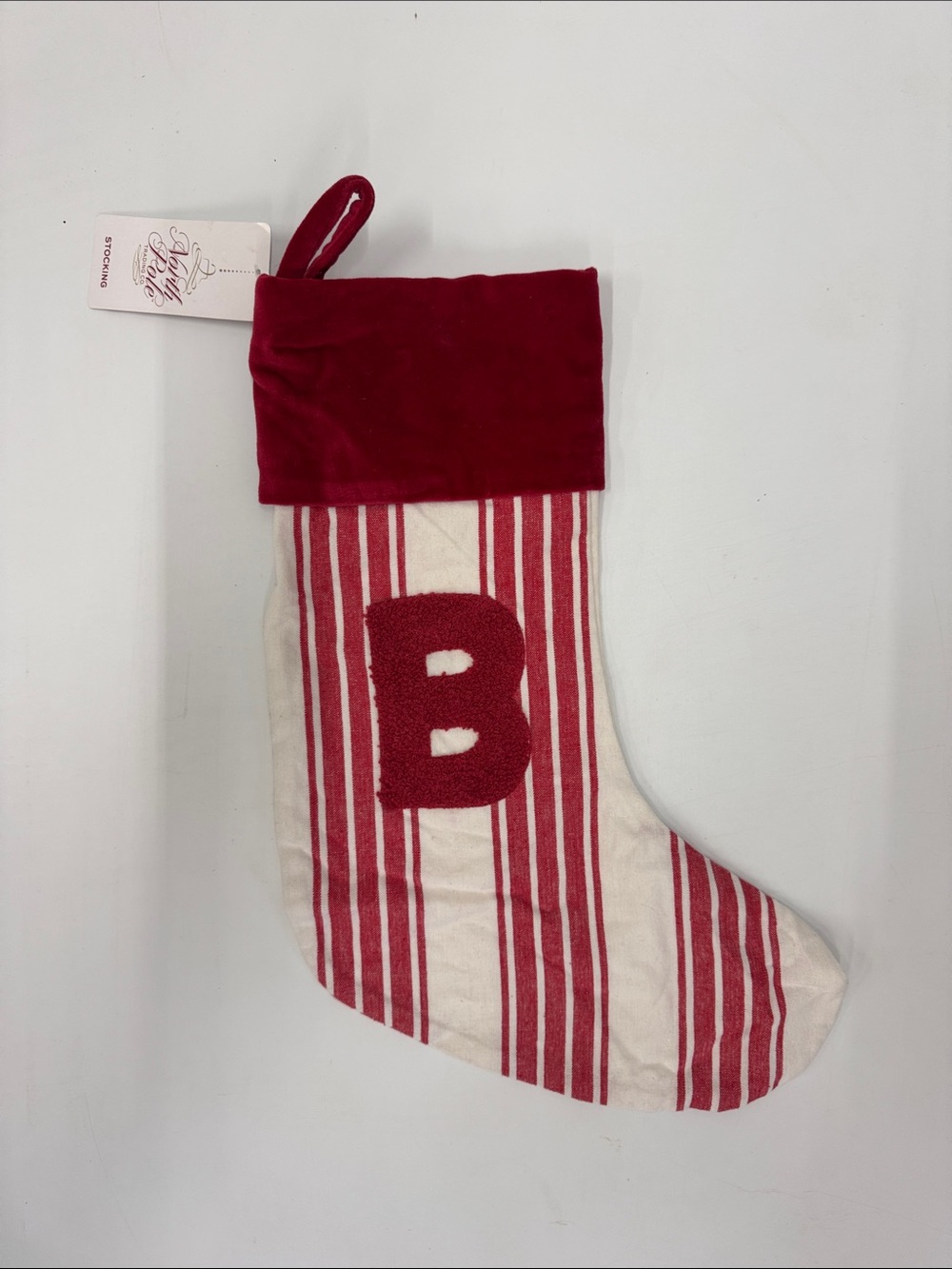 NEW North Pole Trading Co. Red Striped Monogram Christmas Stocking
